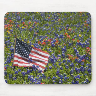 Tapis De Souris Drapeau américain dans un champ de bleuets, 2