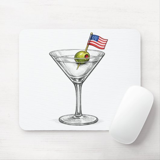 Tapis De Souris Drapeau américain dans un Martini (Avec souris)