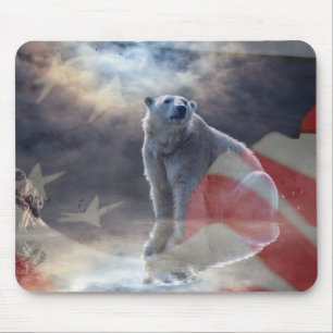 Tapis De Souris Drapeau américain de l'Ours polaire de l'Alaska