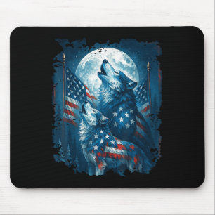 Tapis De Souris Drapeau américain du 4 juillet Loup Hurlement Lune