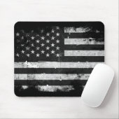 Tapis De Souris Drapeau américain grunge noir et blanc (Avec souris)