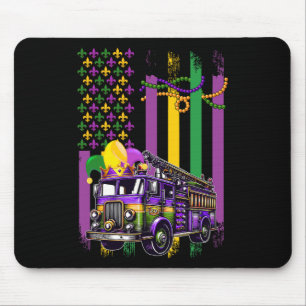 Tapis De Souris Drapeau américain Mardi Gras Camion Feu portant Je
