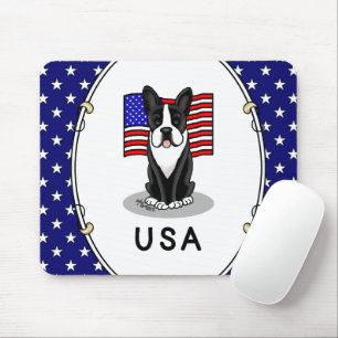 Tapis De Souris Drapeau américain mignon Boston Terrier Dog (noir)