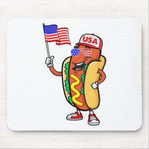 Tapis De Souris Drapeau Américain Patriotique Hot Dog Usa Funny 4e