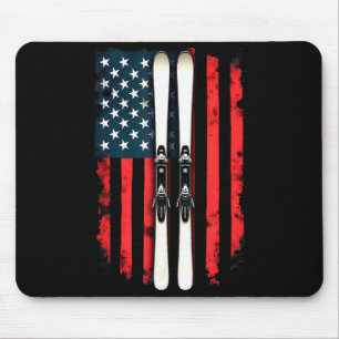 Tapis De Souris Drapeau américain skieur alpin de ski Drapeau amér