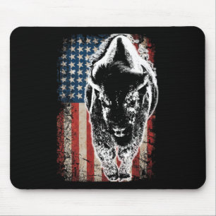 Tapis De Souris Drapeau américain vintage buffle Bison Cadeau patr