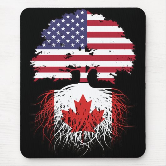Tapis De Souris Drapeau canadien américain des racines d'arbre (Devant)