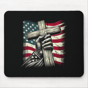 Tapis De Souris Drapeau Chrétien Croix Et Usa 4 juillet Jésus