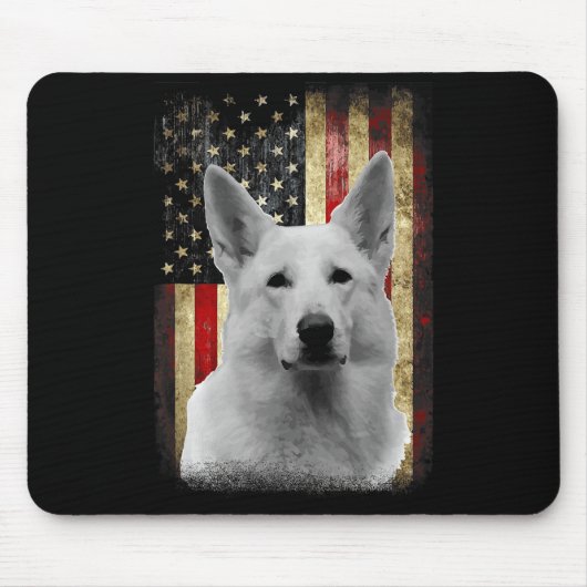 Tapis De Souris Drapeau de berger allemand blanc patriotique améri (Devant)