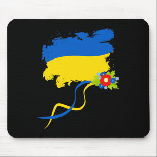 Tapis De Souris Drapeau de l'Ukraine avec des fleurs folkloriques