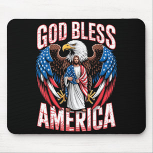 Tapis De Souris Drapeau Dieu Bénisse l'Amérique Jésus Aigle Chréti