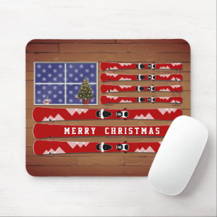 Tapis De Souris Drapeau Noël Skis et neige USA