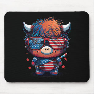 Tapis De Souris Drapeau Patriotique Scottish Highland Cow Us