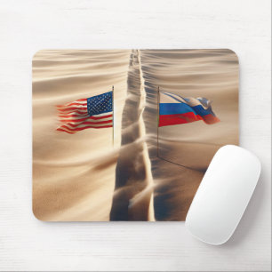 Tapis De Souris Drapeau Russe Et Américain En Sable Vent