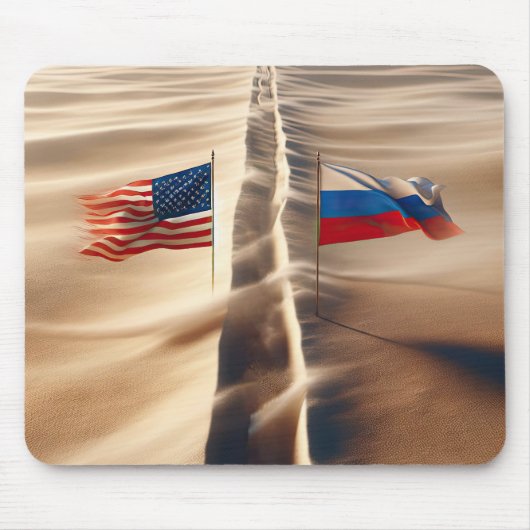 Tapis De Souris Drapeau Russe Et Américain En Sable Vent (Devant)