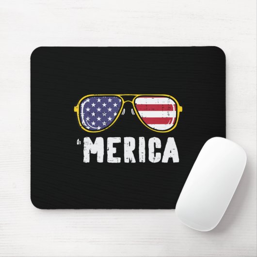 Tapis De Souris Drapeau US Sunglass Merica Memorial Day Patriotes  (Avec souris)