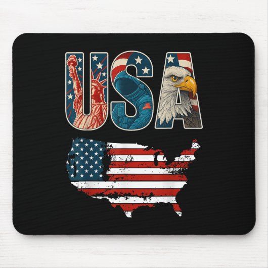 Tapis De Souris Drapeau Usa États-Unis Patriotique 4 Juillet Améri (Devant)