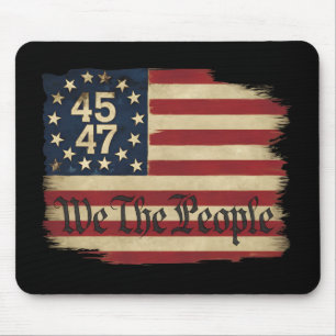 Tapis De Souris Drapeau vintage en détresse We The People Trump 45
