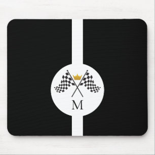 Tapis De Souris Drapeaux à damier Monogramme initial
