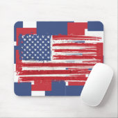 Tapis De Souris Drapeaux américains Abstraits en rouge blanc et bl (Avec souris)