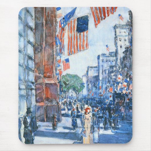 Tapis De Souris Drapeaux Cinquième Avenue par Childe Hassam, Art V (Devant)
