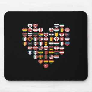 Tapis De Souris Drapeaux Internationaux Cœur Amour Voyageur Souven