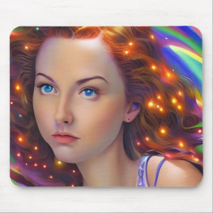 Tapis De Souris Dreamy Girl with Rainbow Lights