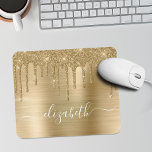 Tapis De Souris Dripping Gold Glitter Monogram Mouse Pad<br><div class="desc">Custom elegant and girly mouse pad featuring gold faux glitter dripping against a gold faux metallic foil background. Monogram with your name in a stylish trendy white script with swashes.</div>