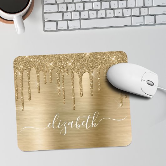Tapis De Souris Dripping Gold Glitter Monogram Mouse Pad