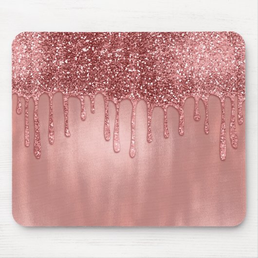 Tapis De Souris Dripping in Rose Gold Glitter Pretty Pink Drips (Devant)