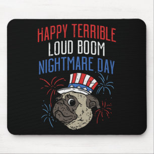 Tapis De Souris Drôle 4 juillet Carlin effrayé Feu d'artifice Para