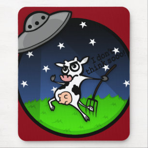 TAPIS DE SOURIS DRÔLE D'ABDUCTION D'UFO DE VACHE