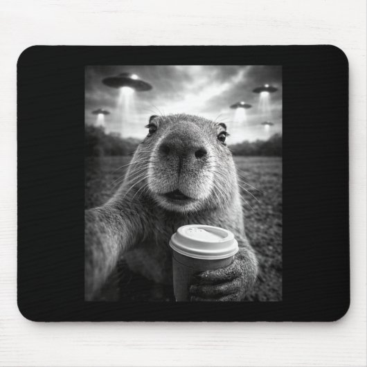 Tapis De Souris Drôle de capybara selfie ufo alien mème (Devant)