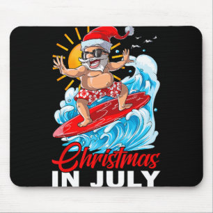Tapis De Souris Drôle de Noël en juillet Santa surfant sur la plag