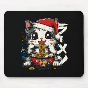 Tapis De Souris Drôle de Noël Santa Chat Ramen Japonais Kawaii An