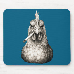 Tapis De Souris Drôle de poulet qui fume une cigarette Mème Gen Z