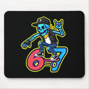 Tapis De Souris Drôle de squelette skater 67 Mème Rétro skateboard