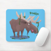 Tapis De Souris Drôle dessin animé d'orignal heureux (Avec souris)