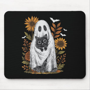 Tapis De Souris Drôle Fantôme Holding Chat Noir Halloween Fantôme