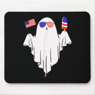 Tapis De Souris Drôle Fantôme Patriotique 4 juillet Rouge Blanc Et