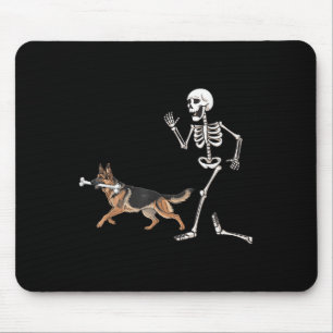 Tapis De Souris Drôle Halloween berger allemand et squelette
