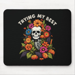 Tapis De Souris Drôle Halloween Squelette Fleurs Vintages Essayer