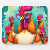 Tapis De Souris Drôle Hipster Rooster Retro Pop Art Illustration (Devant)