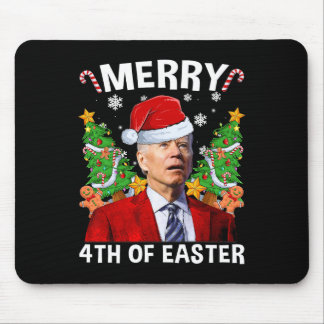 Tapis De Souris Drôle Joe Biden Noël Santa Hat Joyeux 4e De E
