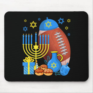 Tapis De Souris Drôle Juif Football Ball Menorah Happy Hanoukka