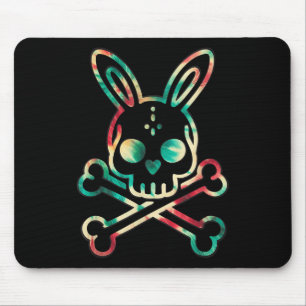 Tapis De Souris Drôle Lapin de Pâques Retro Tie Dye Bunny Skull Cr