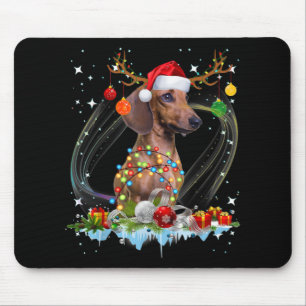 Tapis De Souris Drôle Père Noël Dachshund Reindeer Noël clair