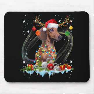 Tapis De Souris Drôle Père Noël Dachshund Reindeer Noël clair