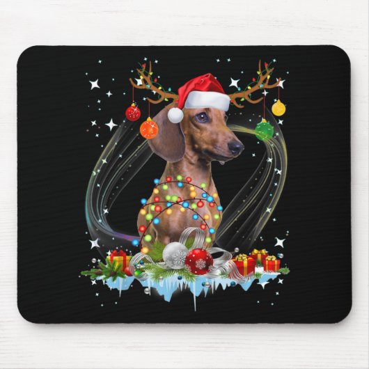 Tapis De Souris Drôle Père Noël Dachshund Reindeer Noël clair (Devant)
