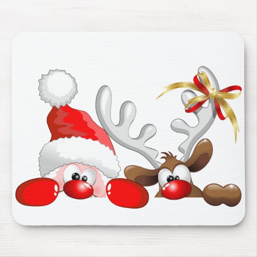 Tapis De Souris Drôle Père Noël et Reindeer Cartoon (Devant)